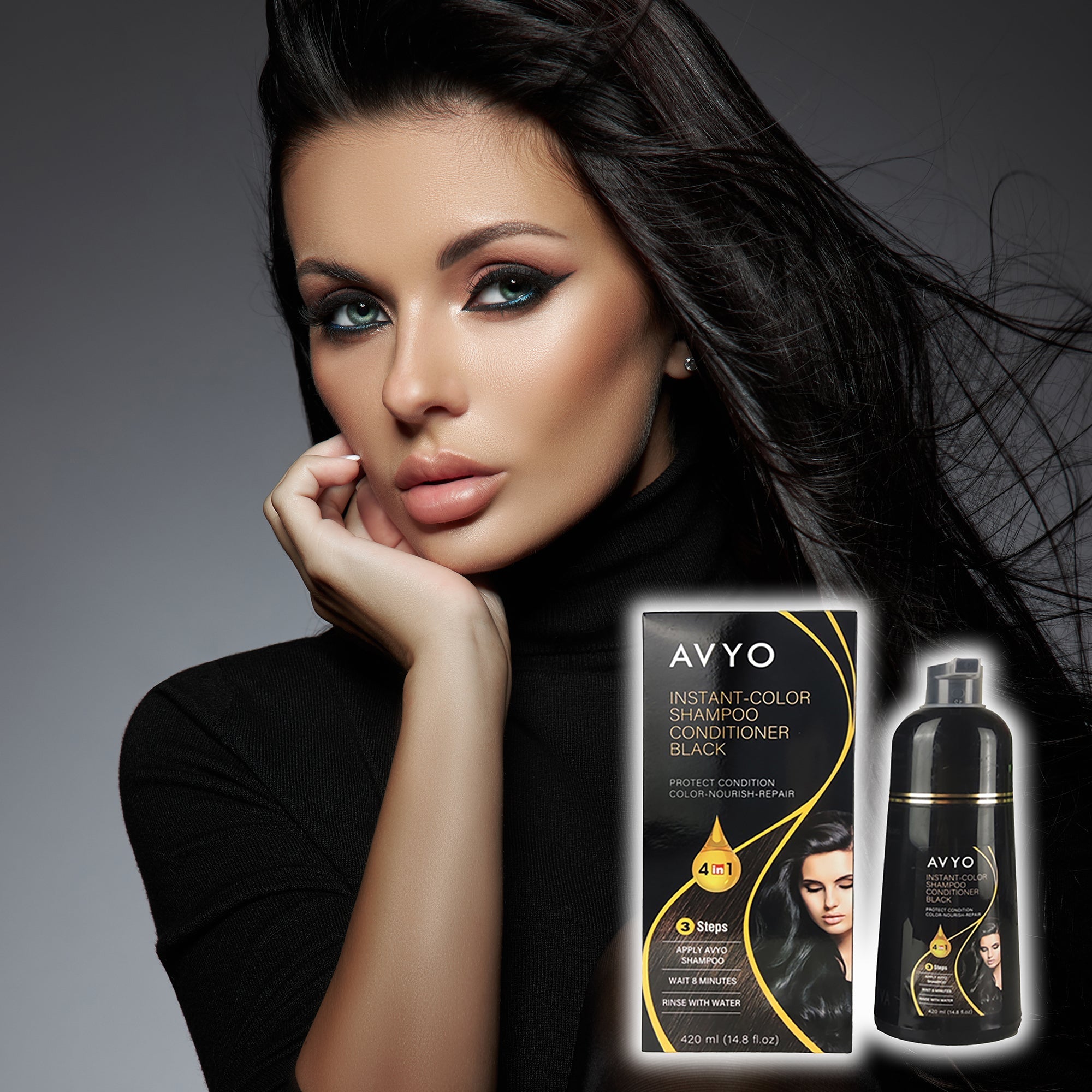 Black | Instant - Color Shampoo Conditioner | 4 in 1 | 420 mL | AVYO - AVYO