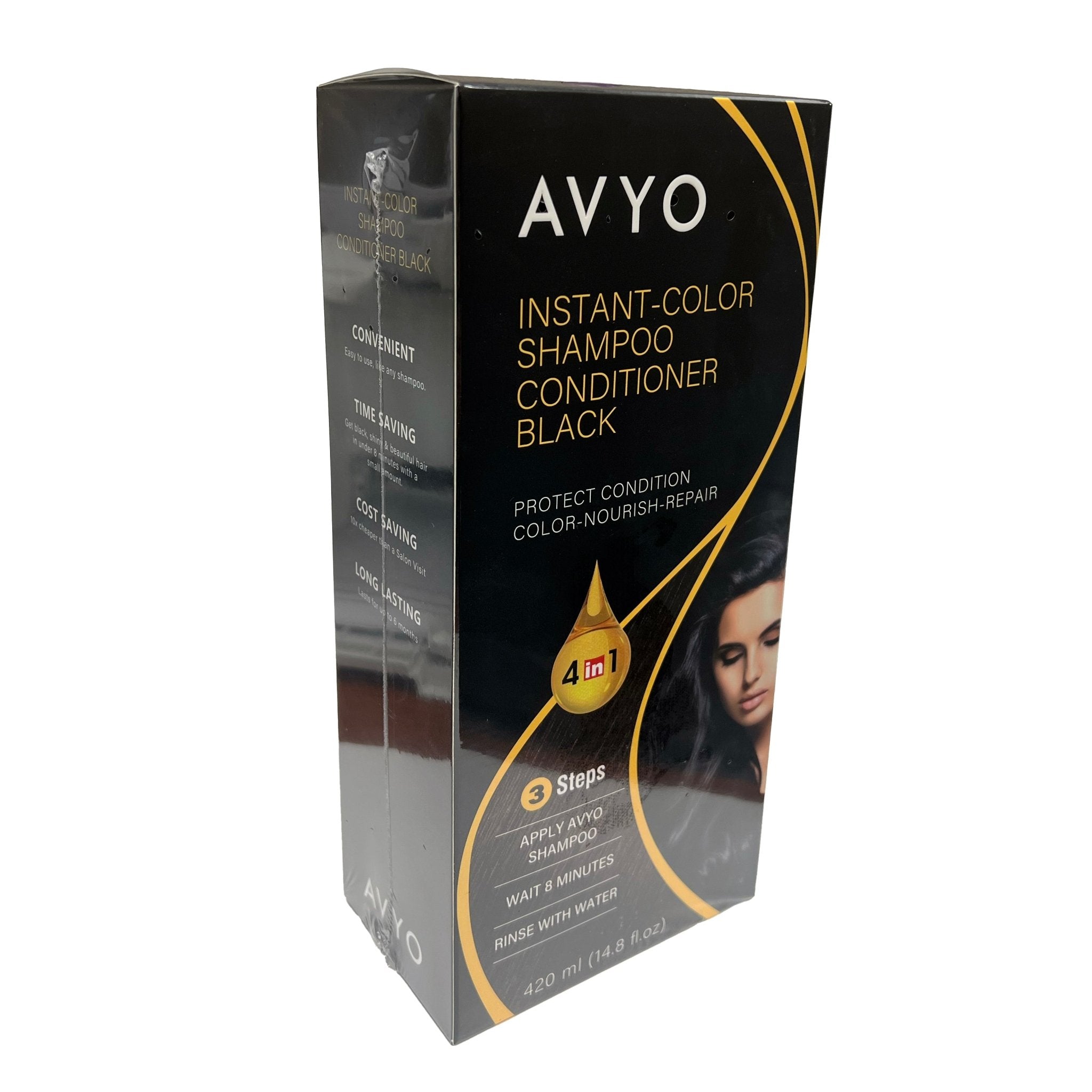 Black | Instant - Color Shampoo Conditioner | 4 in 1 | 420 mL | AVYO - AVYO